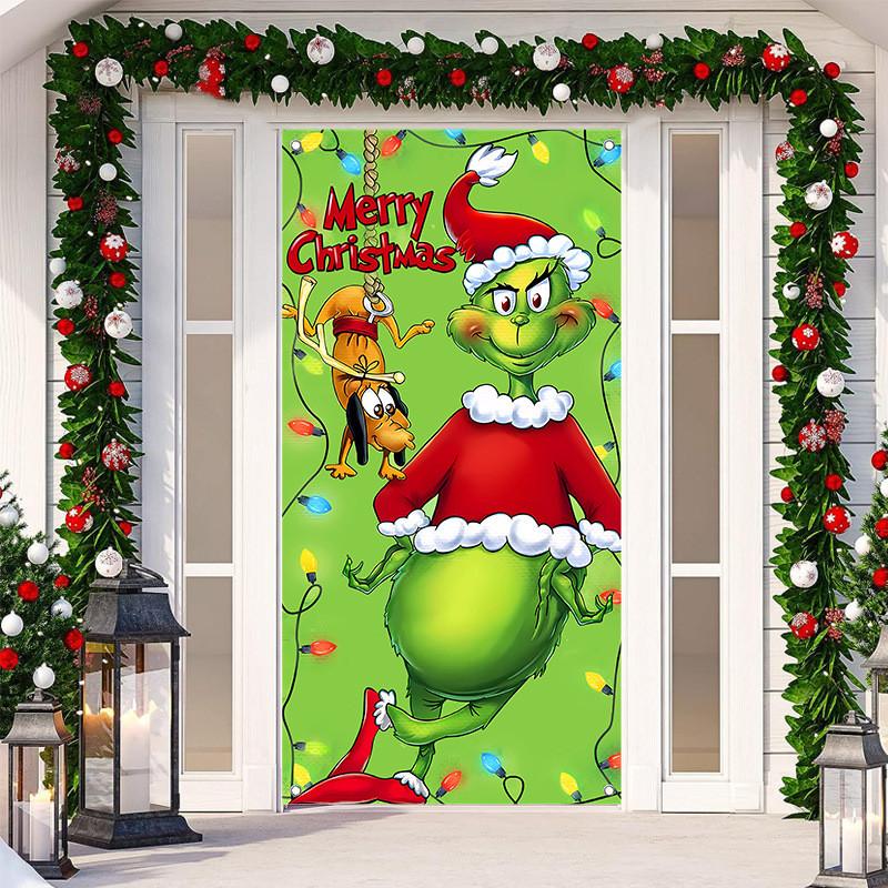 Christmas Door Cover,Christmas Door Decoration, Front Door Decor Holiday Xmas Party Supplies 78.7x35.4Inch
