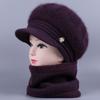 Middle Aged Elderly Hats Women Winter Knitted Woolen Hats Rabbit Hair with Thick Velvet Mother's Elderly Women's Hats Grandmother's Warm Hats