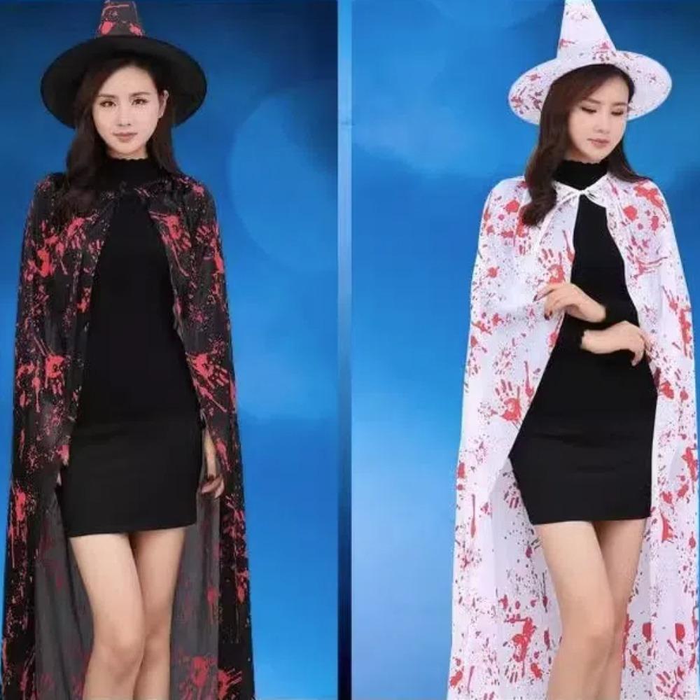 Cosplay Props Witch Cloak Hat Set Blood Printed Horror Cape Halloween Blood Costume  Decoration