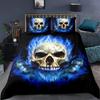 Black Blue Flame Skull Duvet Cover Set Full Size 3D Skeleton Bones Bedding Set Gothic Comforter Cover Horror Skull Quilt Cover