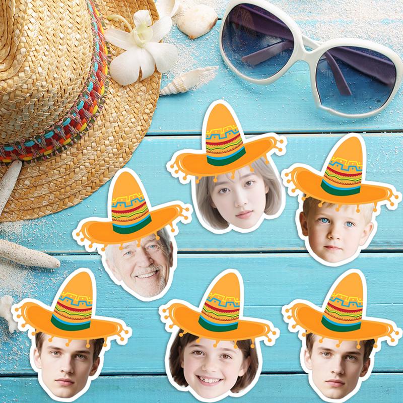 20 шт. Гавайская шляпа Персонализированная наклейка с этикеткой для лица На заказ Летний пляж Индивидуальные наклейки на день рождения, свадьбу Принадлежности для вечеринки