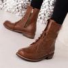 FOREADA Women Ankle Short Boots Round Toe Flats Lace-up Zipper Combat Boots Ladies Fashion Shoes Winter Black Beige Brown 46