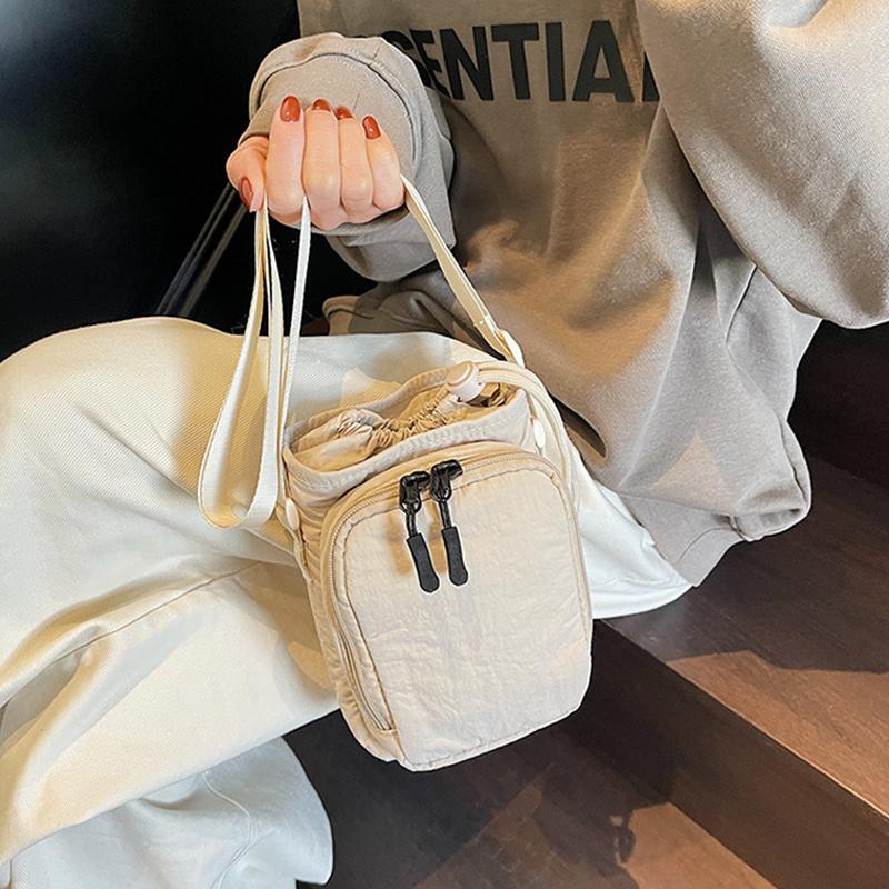 Mini Canvas Bag Women's Simple Casual Lightweight Mobile Phone Small Square Bag Drawstring Bundle One Shoulder Crossbody Bag KTB