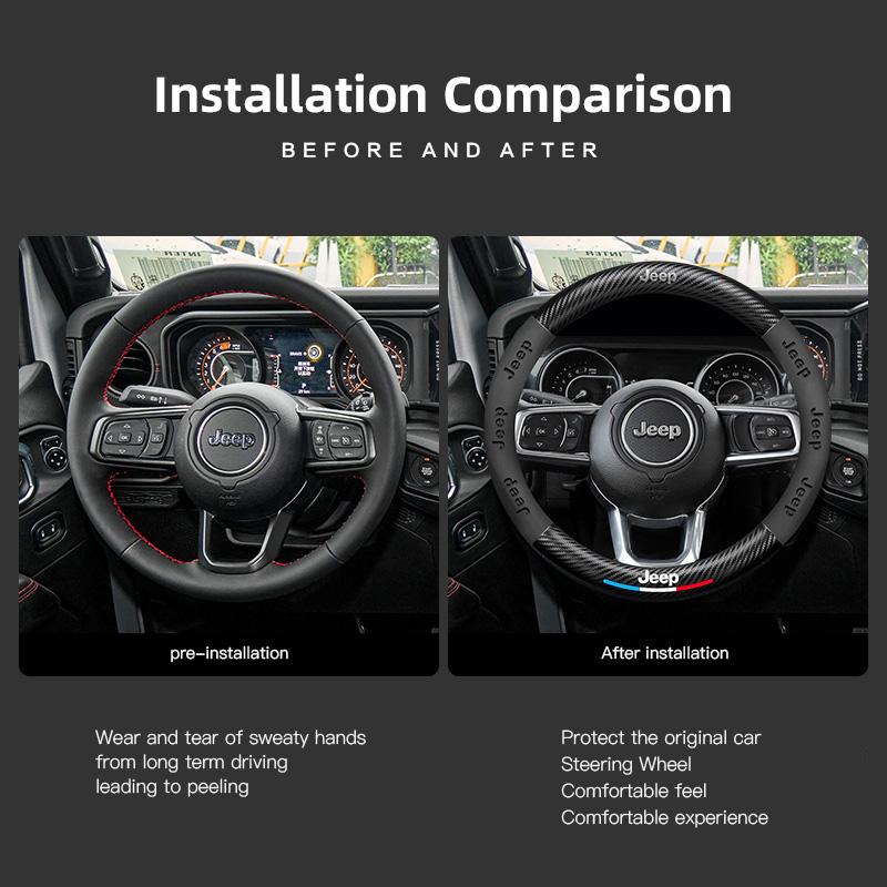 For Jeep 38CM Anti Slip Car Steering Wheel Cover Carbon Fibre Texture For Jeep Grand Cherokee Wrangler JK Gladiator Compass R