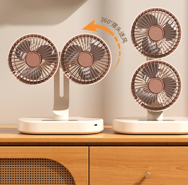 Wireless Dual-Head USB Desktop Fan - Compact, Long Battery Life for Home Use