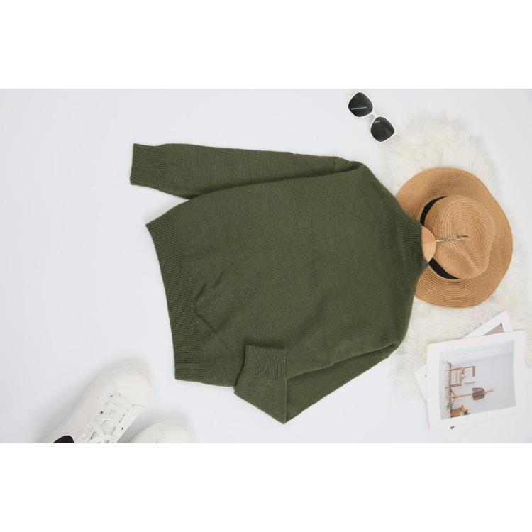 Solid Color Loose Knit Top Semi High Neck Pullover Long Sleeved Sweater Women Autumn and Winter