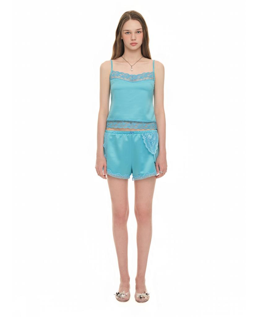 TOOMUCHTAX Lace Trim Slip Camisole Blue