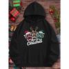 Women's Christmas Footprint Print Hoodie, Drawstring Casual Pullover for Winter