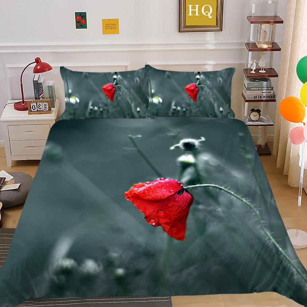 Постельное белье с 3D принтом цветов, двойной размер, комплект постельного белья из микрофибры, комплект постельного белья для девочек, модное домашнее постельное белье