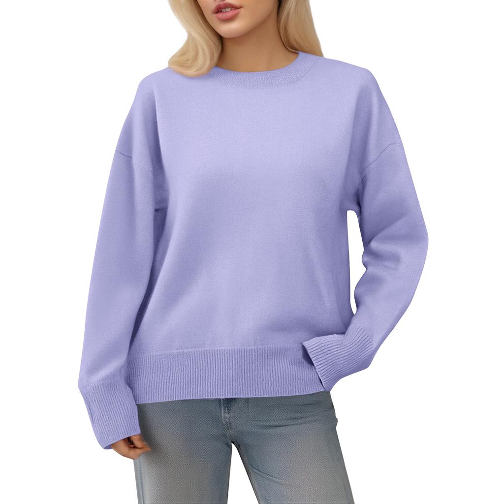 Women's Oversized Knit Sweater, Comfortable Top, Cute Thick Round Neck Plus Size Pullover Long Sleeve Clothing