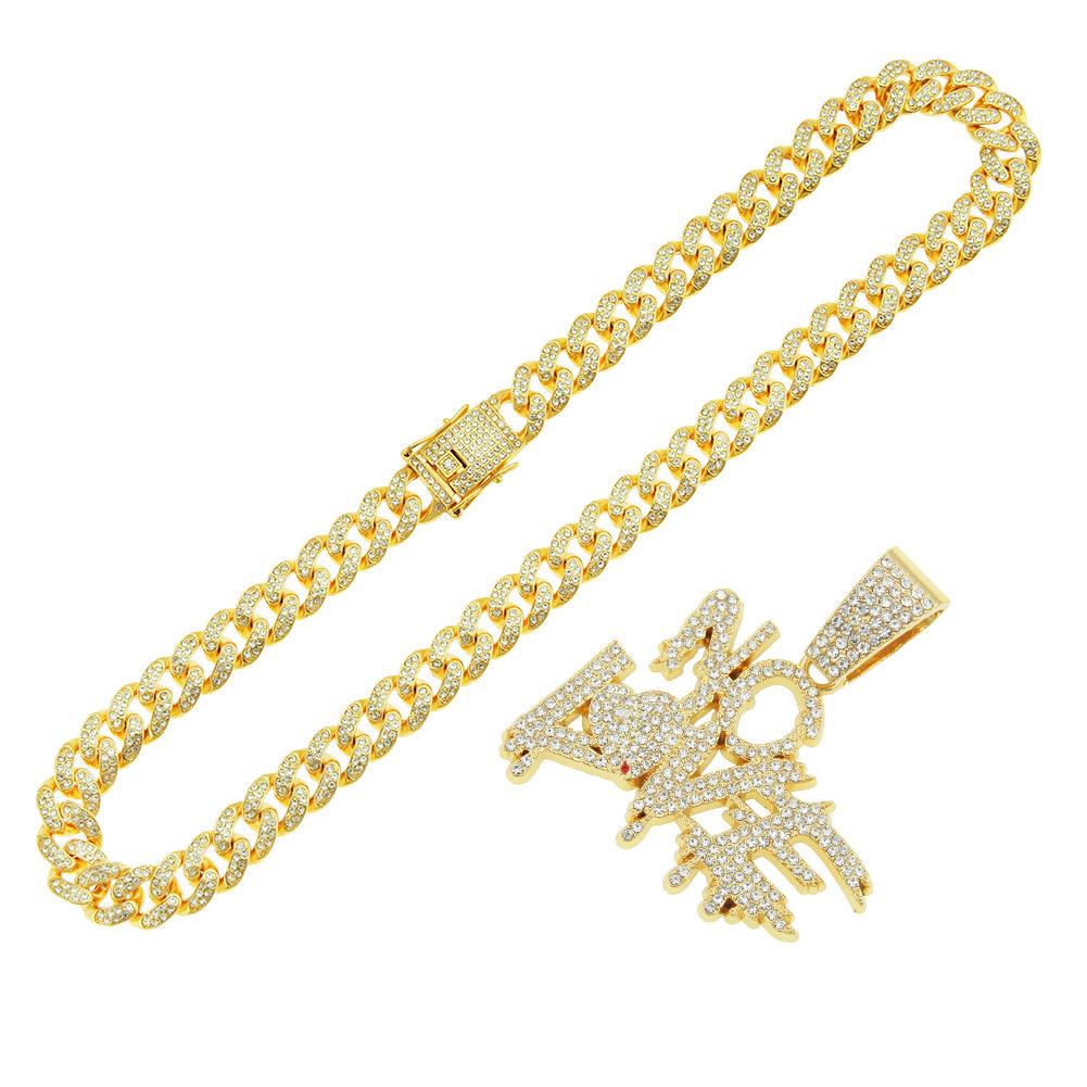 Custom Diamond Letter Broken Heart Pendant Necklace - European American Hip-Hop Style