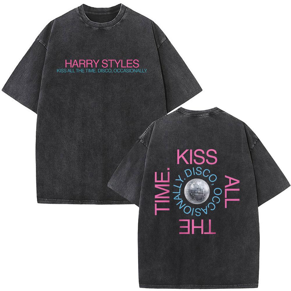 Kiss All The Time Disco Occasionally Tour Vintage Washed T Shirt Men Women High Quality Oversized Cotton Tshirt Streetwear