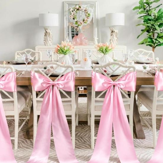 6 Pcs Pink Chair Sash Satin Chair Bows Decorative Chair Ribbons Ties