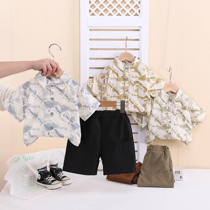 Детский комплект с короткими рукавами. Милый модный комплект из двух предметов: рубашка и шорты для мальчиков. Детская повседневная одежда.