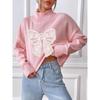 Women's Short High Neck Pullover Bow Embroidery Patchwork Sweater