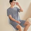 2Pcs/Set Men Pajamas Set O-Neck Short Sleeve T-shirt Elastic Waist Shorts Set Solid Color Home Clothing Suit