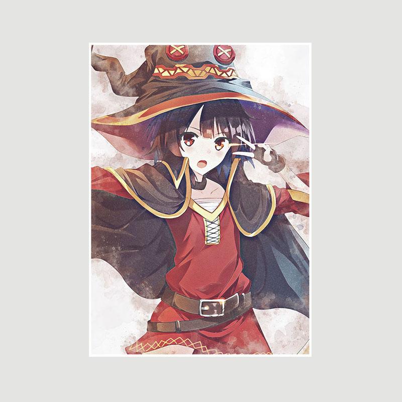 Vintage Anime KonoSuba Megumin White Paper Posters and Prints Bedroom Bar Cafe Decoration Mural  Retro Wall Art Painting Home Decor