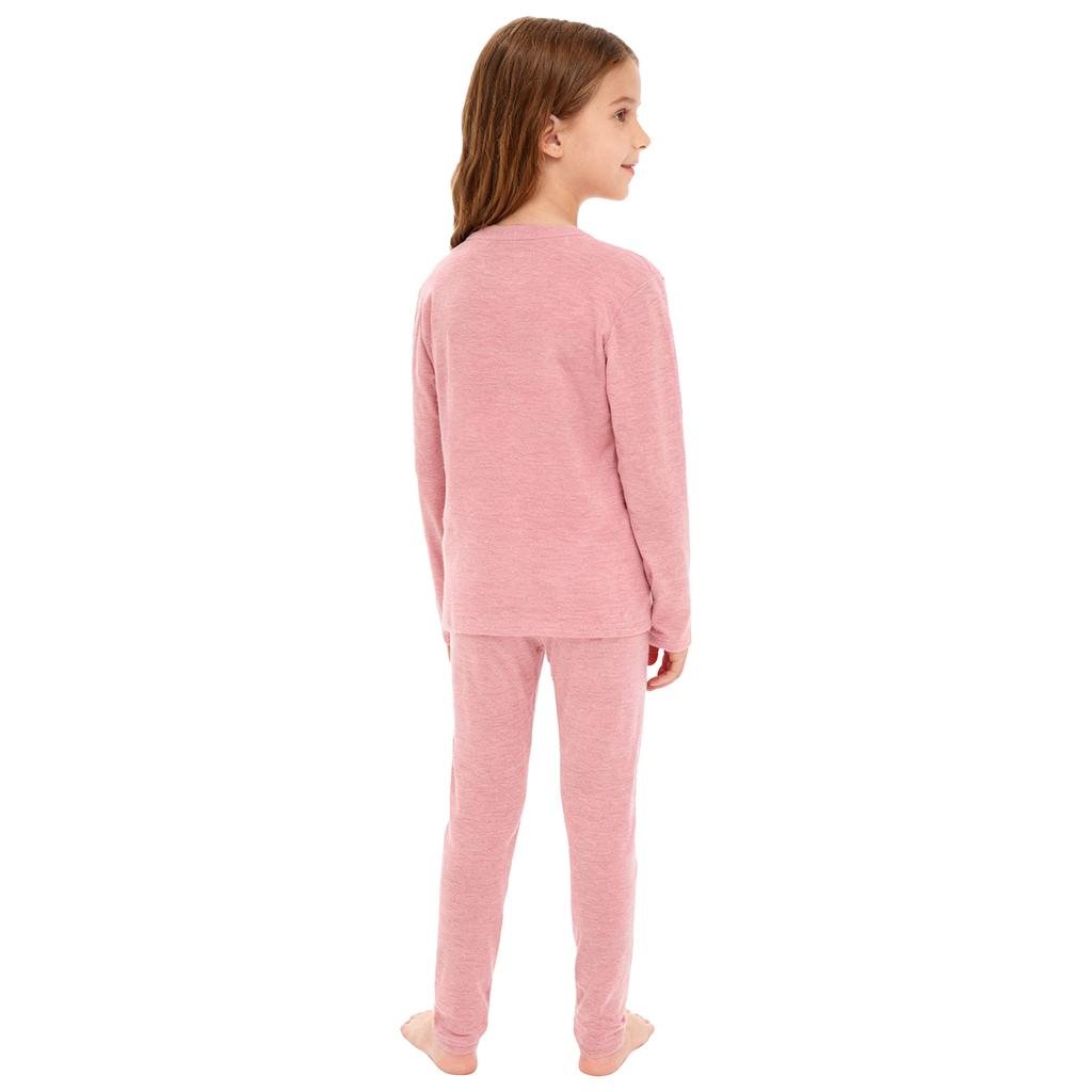 Unisex Kids Solid Color Thermal Underwear Set Round Neck Long Sleeve Top Elastic Waistband Leggings Sleepwear Loungewear