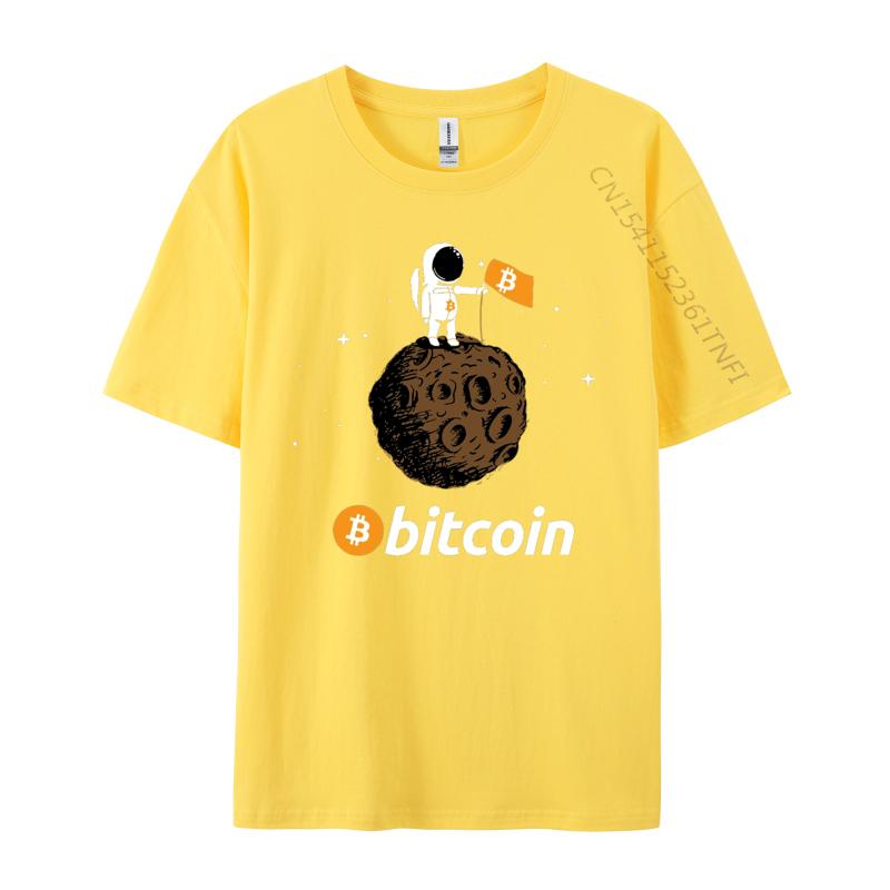 Футболка Bitcoin Астронавт в космосе Футболки Приталенные Индивидуальные футболки С круглым вырезом Хлопок Мужские Топы Рубашки