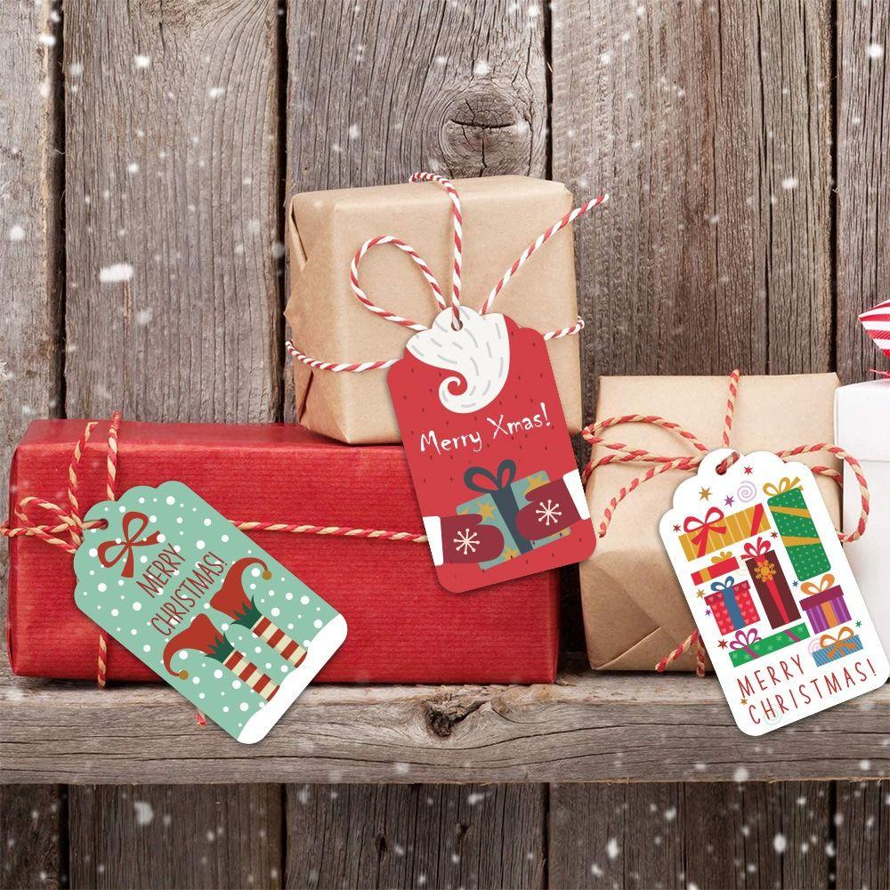 50Pcs Cartoon Pattern Christmas Gift Tag Color Printed DIY Gift Wrapping Label Holiday