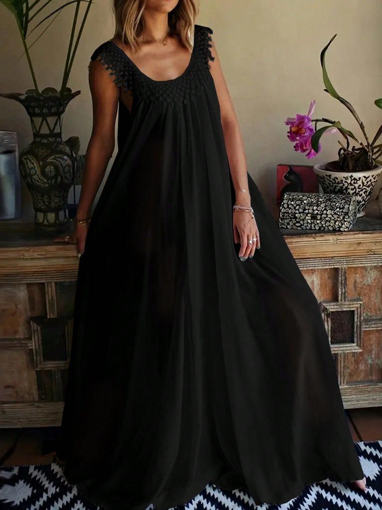 Summer European and American simple solid color high-end dress
