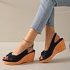 Summer New Wedge Heel Platform Sandals Solid Color Fish Mouth Suede Sweet Bow Sandals