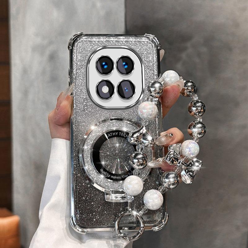 Блестящий магнитный держатель-кронштейн чехол для телефона для Xiaomi Redmi Note 14 15 Pro Plus 15 15C 14C 14S 4G 5G силиконовая крышка с браслетом-бантом