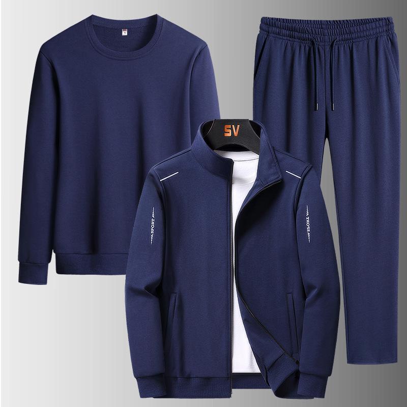 Men's Three-Piece Middle-Aged & Elderly Sportswear Set - Spring/Fall Casual Long-Sleeved Sweatshirt & Pants