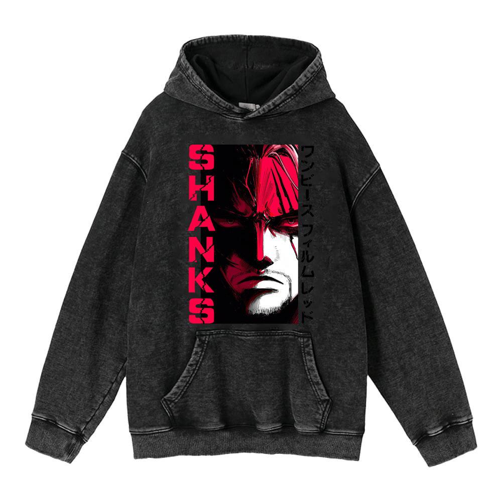 Худи с принтом Luffy & Zoro из аниме, washed vintage, 440 г - Ретро хлопковая уличная толстовка