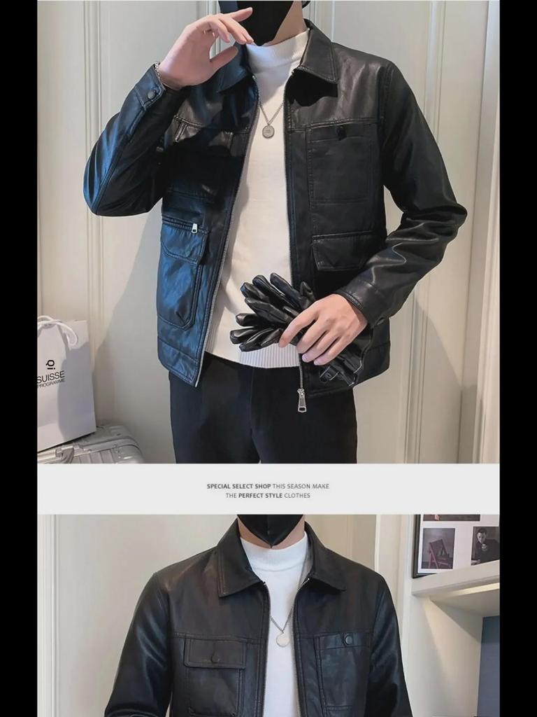 Мужская кожаная куртка в корейском стиле 2023 года — трендовая мода весна/осень