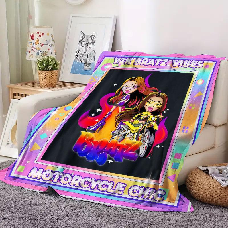1 шт. Фланелевое одеяло с принтом BRATZ, Высококачественное, Удобное для всех сезонов, Тепло и комфорт, Идеально для рождественских подарков