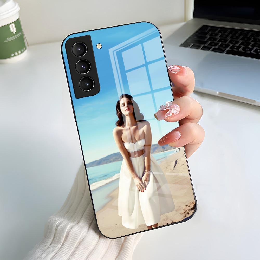 Чехол для телефона Lanas-w-Del-R-Rey для Samsung S26 S25 S24 FE S23 S22 S21 Plus S20 Ultra Note20Ultra Черная стеклянная крышка