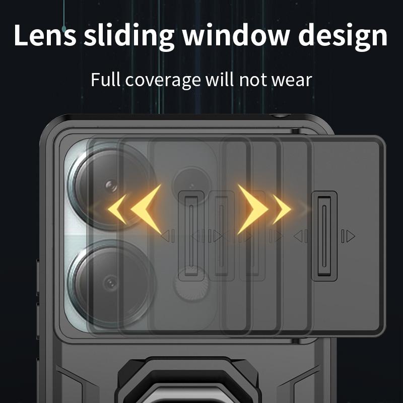 For Poco M6 Pro 4G Case Magnet Holder Ring Armor Back Cover Poko Poxo Little M 6 Pro M6Pro PocoM6Pro 4G Slide Lens Protect Funda