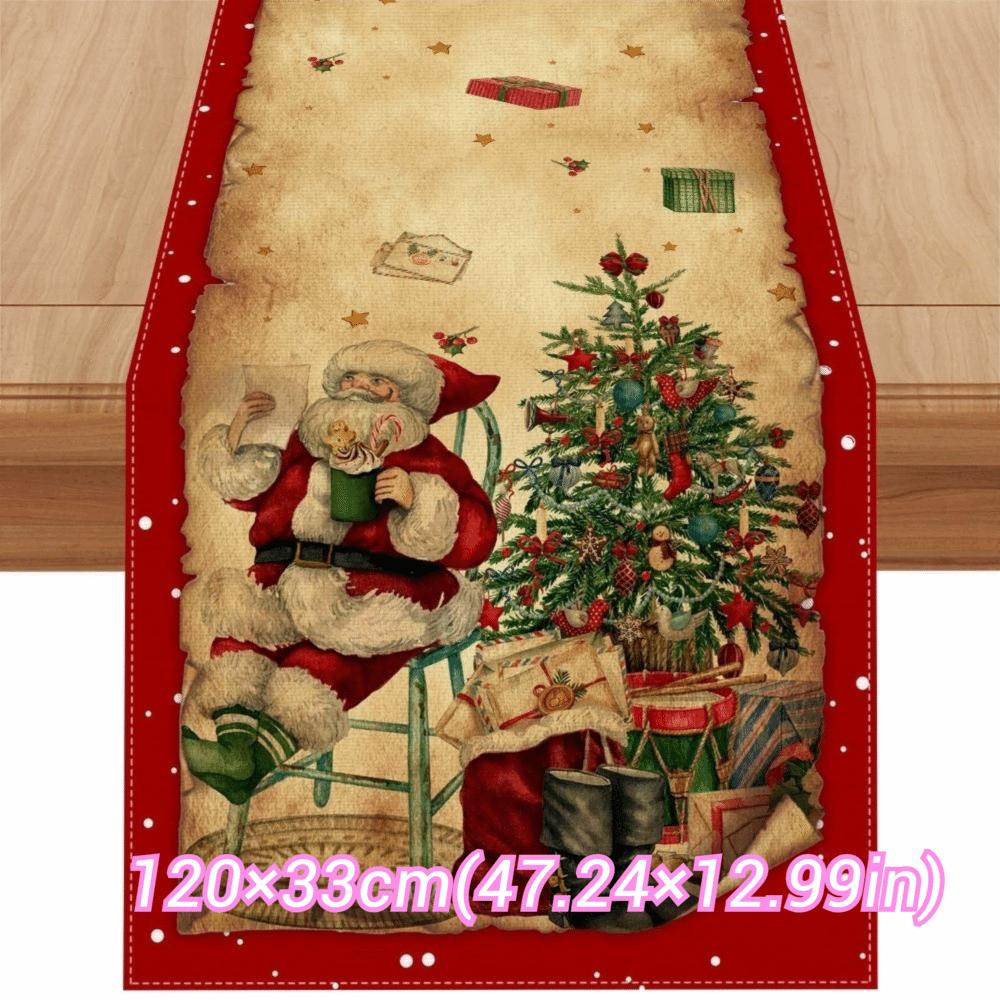 New Year Christmas Table Runner Santa Claus Xmas Bells Christmas Tablecloth Flag Cover Navidad Gift Table Cover Party Ornament