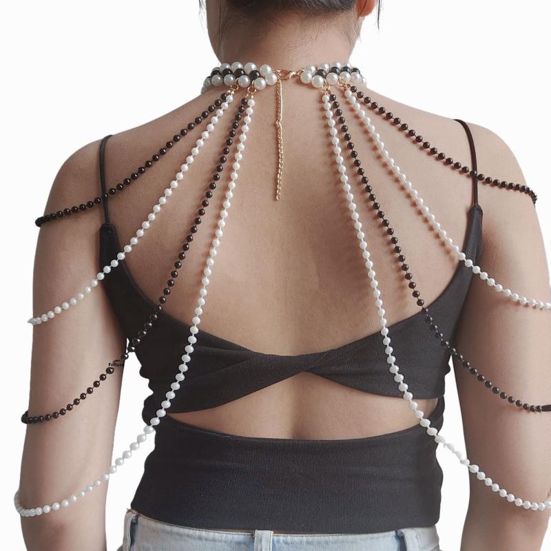 Свадебное ожерелье-цепочка на плечо с кисточками и искусственным жемчугом, элегантная шаль для платья ципао, свадебные ювелирные аксессуары, подарок для женщин