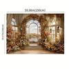 2D Vintage Conservatory Backdrop, Autumn Floral Arch with Lake and Sky Background Cloth