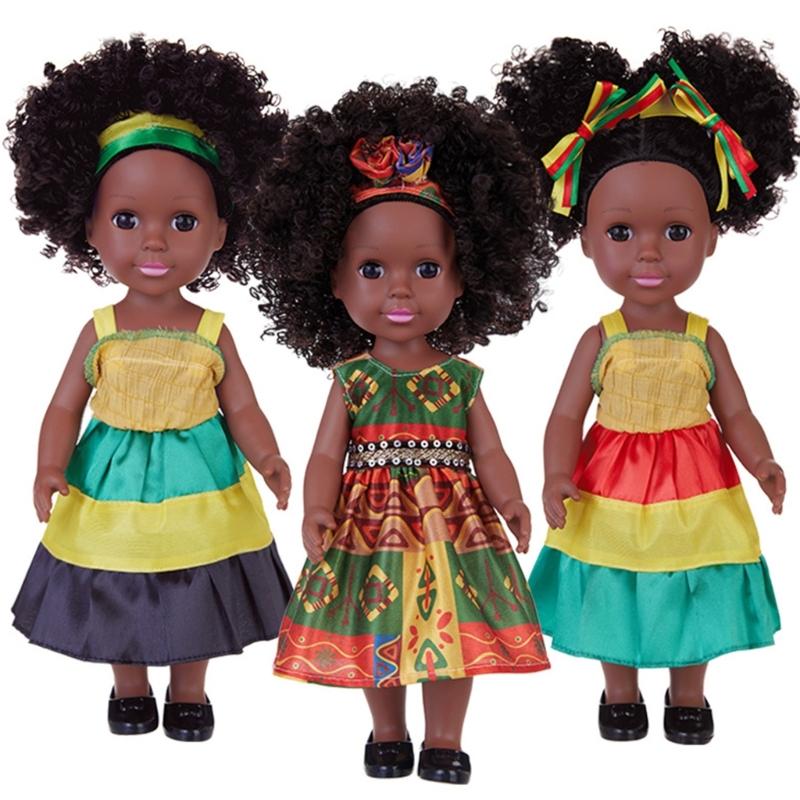 14in Black Baby Doll Nurturing Doll Realistic Handmade Soft African Reborns Toy Child Girl Parenting Game Popular Gift