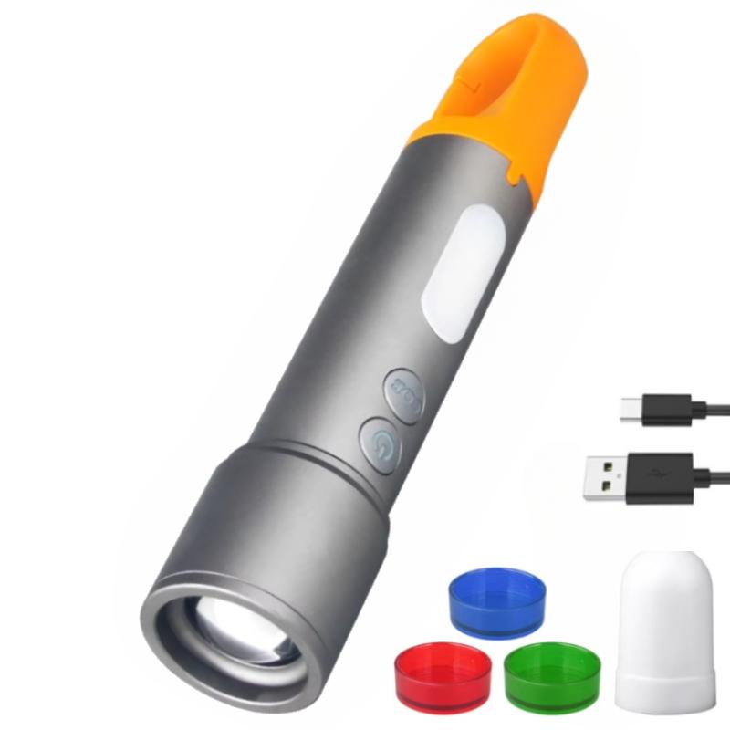 Светодиодный фонарик с USB-зарядкой, мощный зум, кемпинговый фонарь, 9 режимов, корпус из алюминиевого сплава, уличный свет с крючками