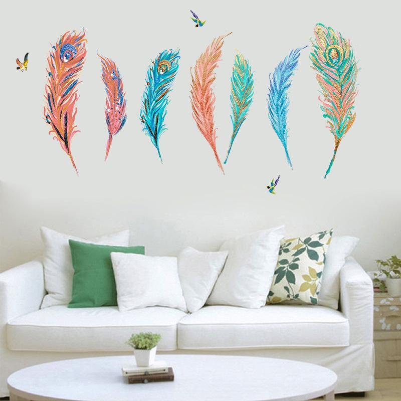 Настенная оклейка, окрашенная картина маслом, креативная цветная перо, декоративная живопись для гостиной, спальни