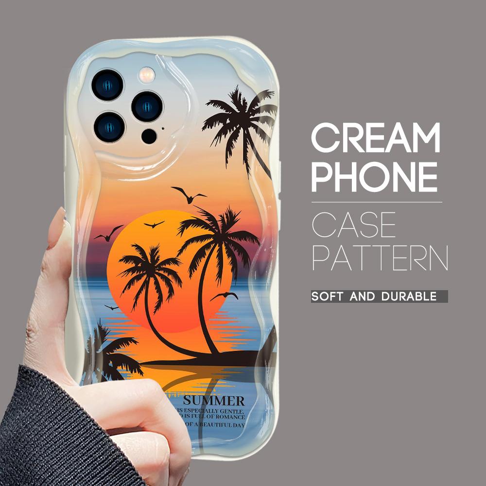 Для iPhone 16 15 14 13 12 Pro Max Samsung S24 Ultra S23 S22 Plus Redmi Note 13 Pro Beach Coconut Trees Cream Texture Мягкий силиконовый чехол для телефона