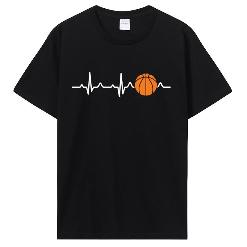 Basketball Heartbeat TShirt Men Birthday Gifts Short Sleeves Funny Tees O Neck Cotton Clothes Humor T Shirt