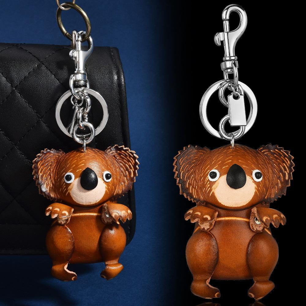 Handmade Leather Animal Keychain, Koala Elephant Styling Bag Pendant, Vintage Vegetable Tanned Leather Jewelry Accessories