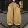 Men Zip-up Waist Casual Loose Long Plaid Pants Trousers