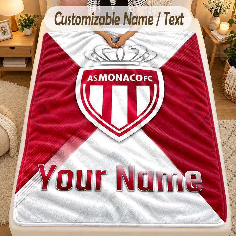 Flannel BlanketMonaco FC Custom Name Text Personalized Soft Warm Throw Blanket Home Decor Gift