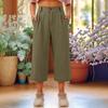 Capris Pants For Women Cotton Linen Casual Summer Straight Wide Leg Loose Drawstring Elastic Waist Cropped Trouser