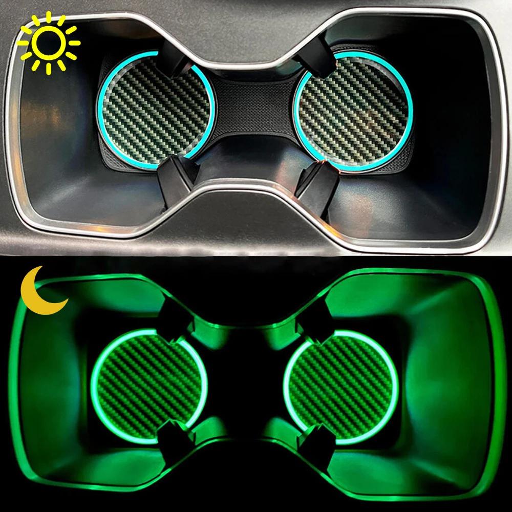 2Pcs Universal Car Decorative Cup Mat LED Luminous Car Dustproof Bottle Pads Car Anti Slip Coaster Auto Interior Accessories