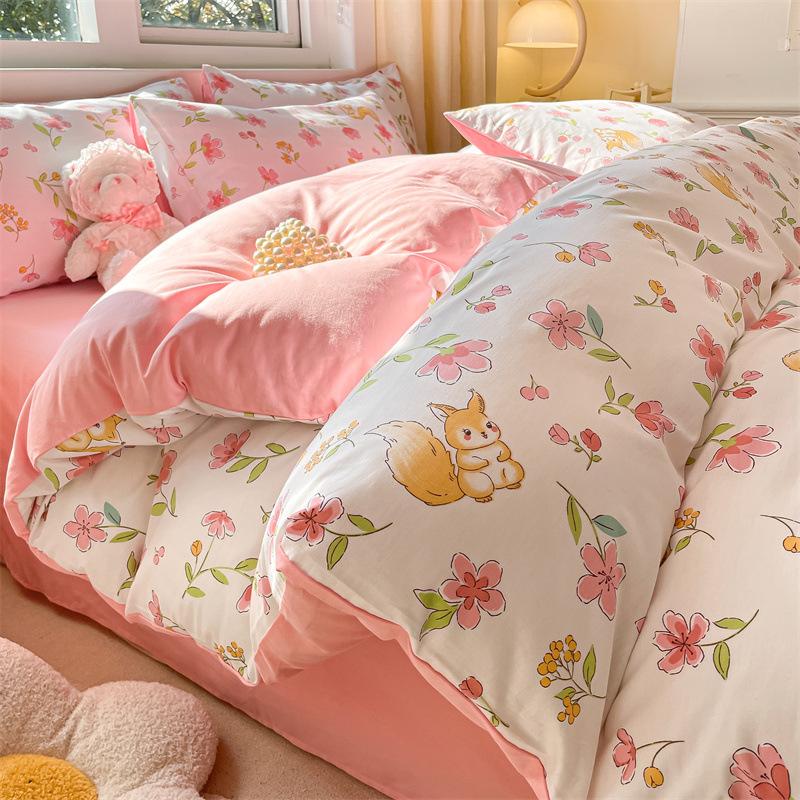 Комплект постельного белья из четырех предметов, пододеяльник из чистого хлопка с цветочным рисунком, простыня для спальни из трех предметов