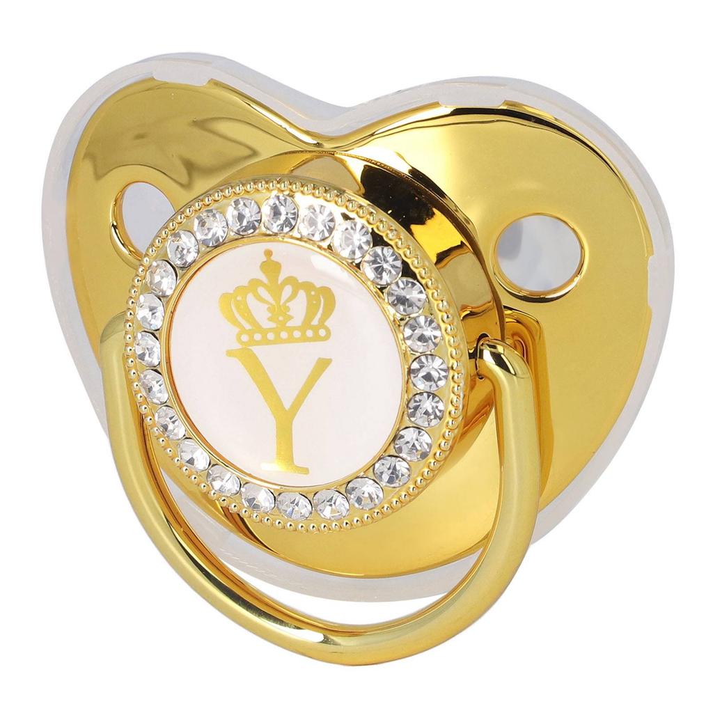 Детская пустышка, портативная, изысканная, с золотыми буквами короны, со стразами, с цепочкой-зажимом