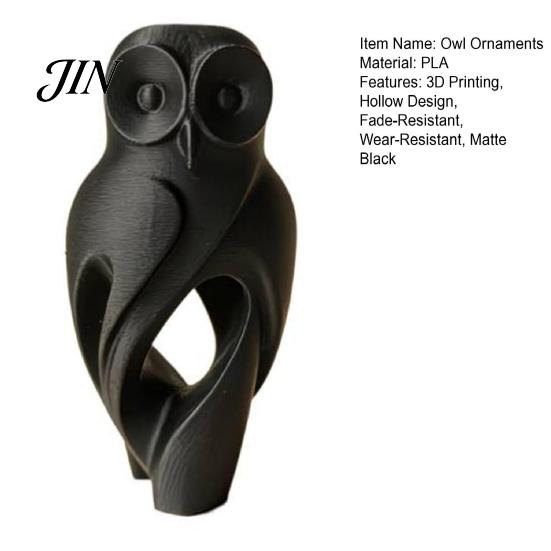 Home Decor Accent Piece 3D Printed Owl Figurine, Hollow Modern Art Sculpture with Matte Black Finish, Desktop Figurine Minimalist Desk for Office