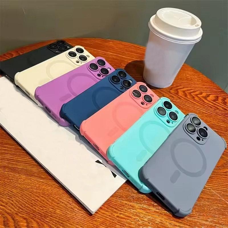 Силиконовый противоударный мягкий чехол для iPhone16 15 13 12 14 16Pro Max 16Plus для беспроводной зарядки Magsafe, защитные чехлы для объектива